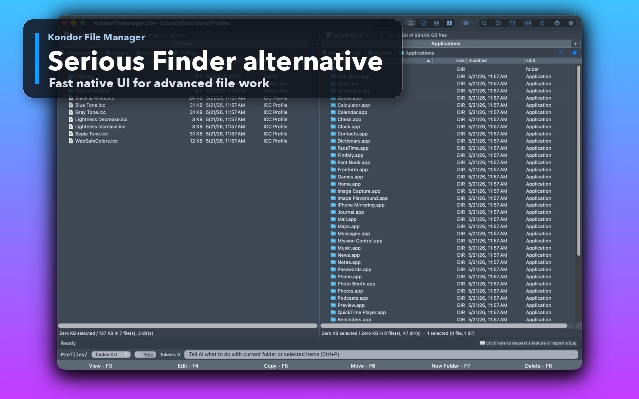 Kondor File Manager presented as a Finder alternative for macOS