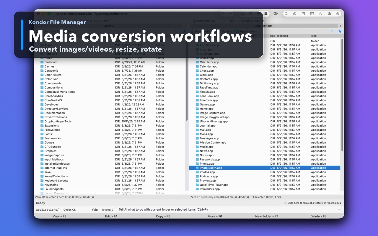 Kondor File Manager bulk image and video conversion workflow